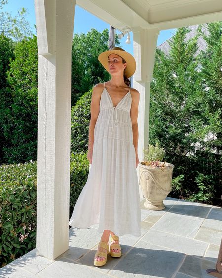 This white dress is restocked! It’s lightweight, lined, and works well with a layer now and on its own into summer. Size S. Sandals TTS. 

#LTKunder100 #LTKSeasonal #LTKFind