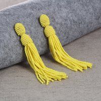 Yellow Beaded Tassel Earrings For Women, Oscar De La Renta Earrings, Handmade Seed Beads Long Statem | Etsy (US)
