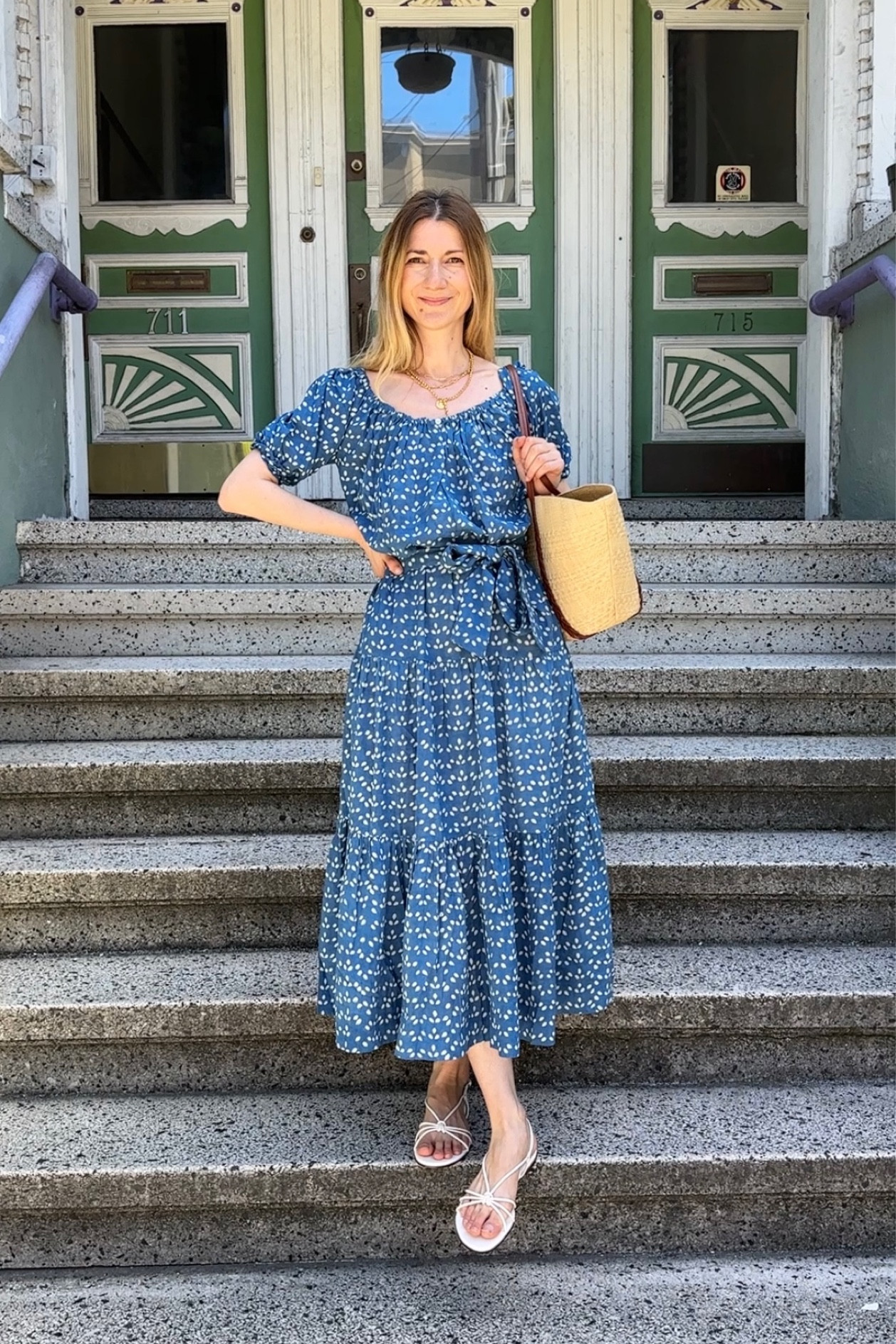 Super comfy blue cotton summer maxi dress 