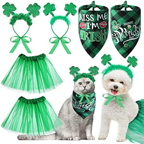 6 Pieces St Patrick's Day Dog Costume Set Include 2 Pieces Green Shamrock Dog Headband 2 Pieces Plai | Amazon (US)