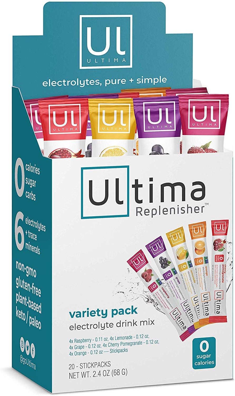 Ultima Replenisher Electrolyte Hydration Mix, Variety Pack, 20 Count Stickpacks - Sugar Free, 0 C... | Walmart (US)