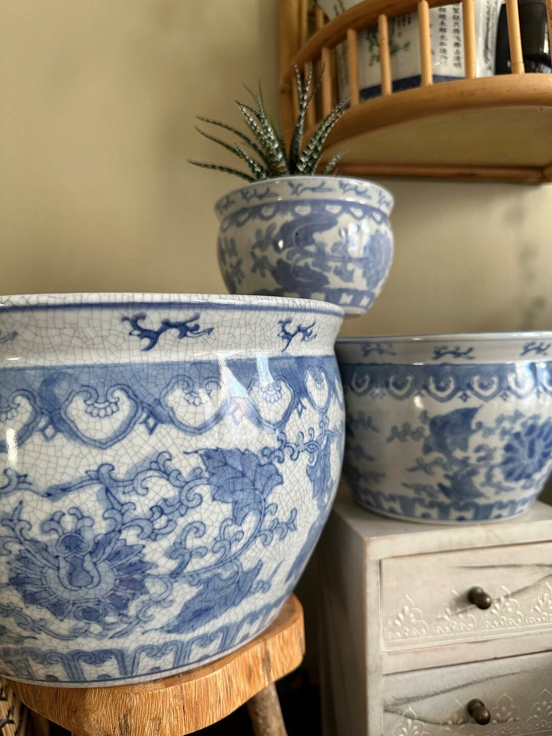 Set of 3 Floral Blue and White Porcelain Chinoiserie Planters || 90’s - 00’s | Etsy (US)