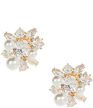 x Borrowed & Blue Pearl and Cubic Zirconia Cluster Drop Earrings | Dillard's