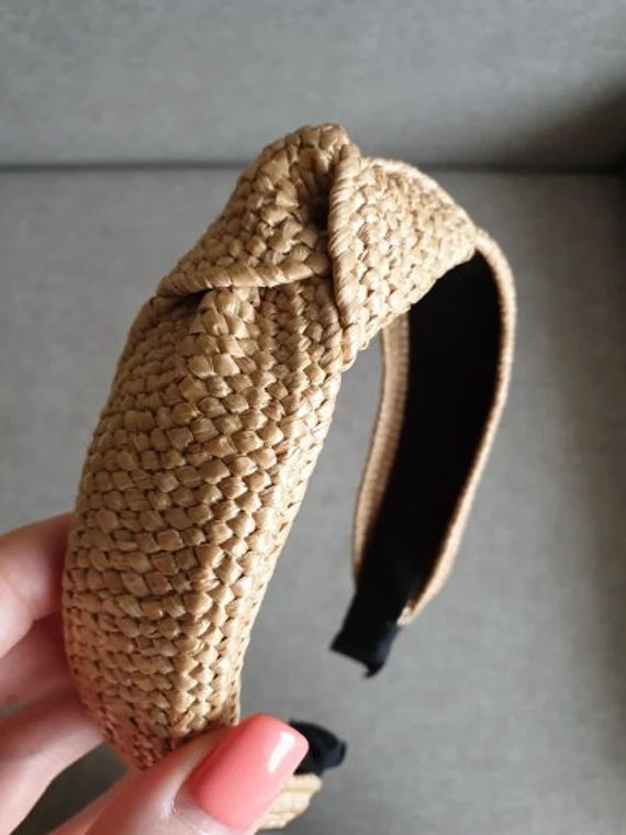 Raffia Knotted Headband, Beige straw weaving Knotted headband, Headbands for women, Bohemian head... | Etsy (US)