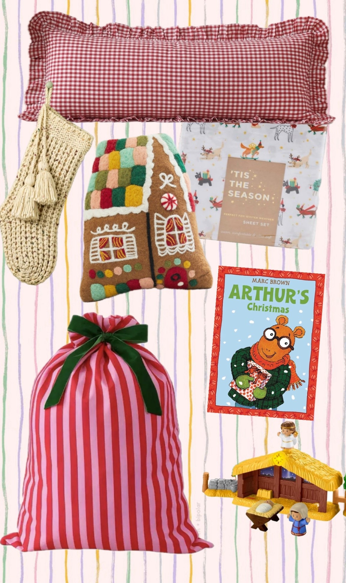 Early Christmas finds that are a must have on our list. Toddler Christmas sheets and gingham pillow cover, cute throw pillows, fun gift bags and stockings, a classic book and a favorite toy!

#LTKSeasonal #LTKKids #LTKFamily