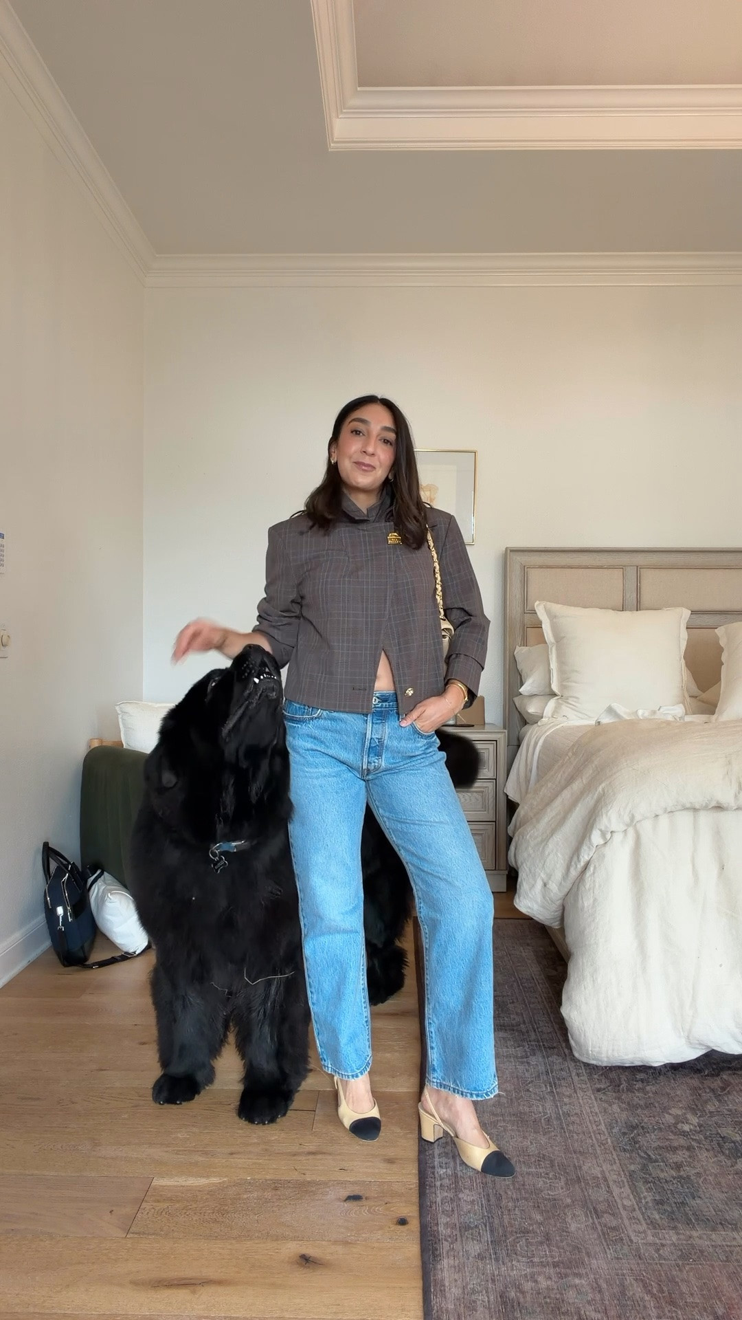 Jacket runs true to size, and wearing a length 28 in my jeans (my regular 27 size) shoes and bag are Chanel but li linked similar shoe options