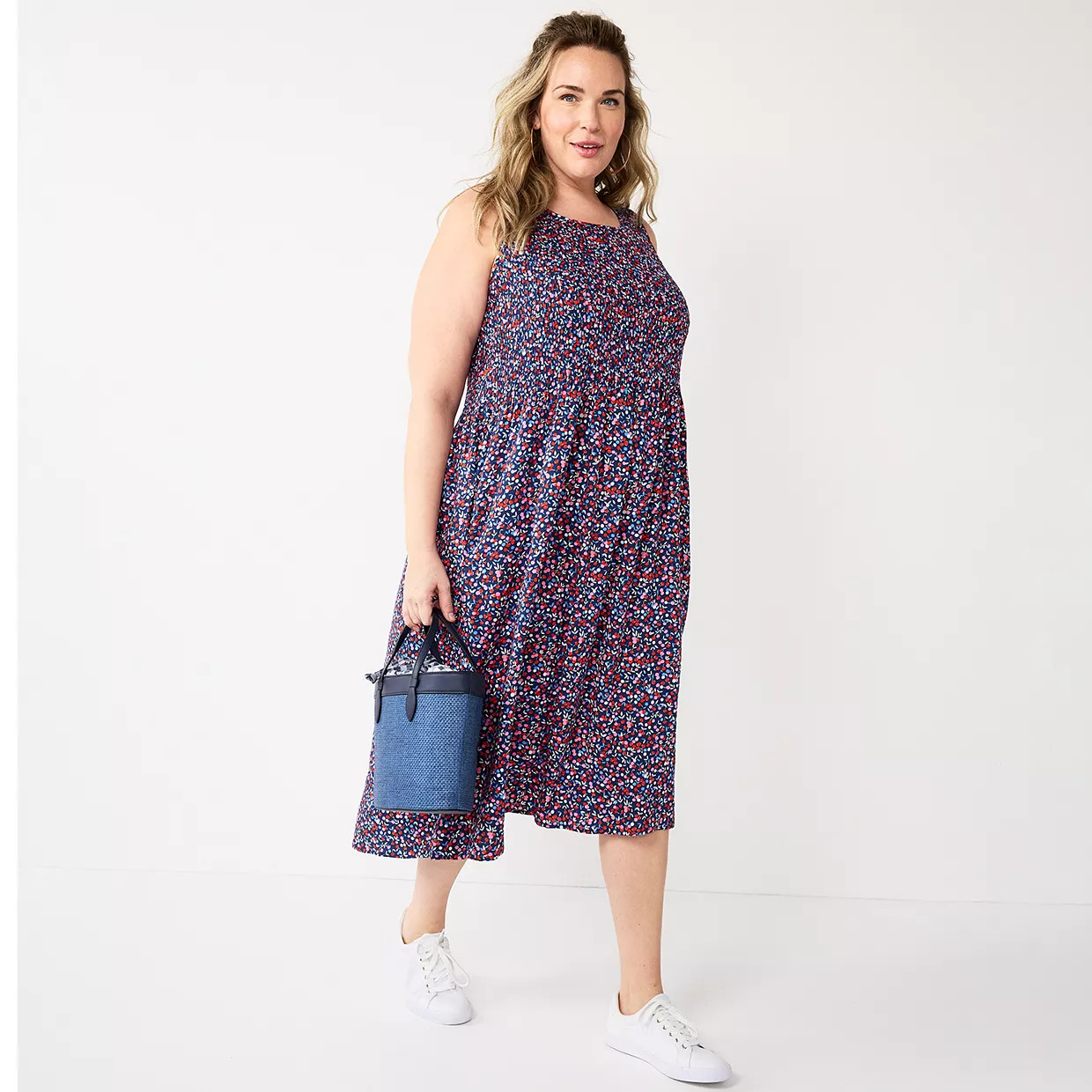 Plus Size Croft & Barrow® Smocked Swing Midi Dress | Kohl's