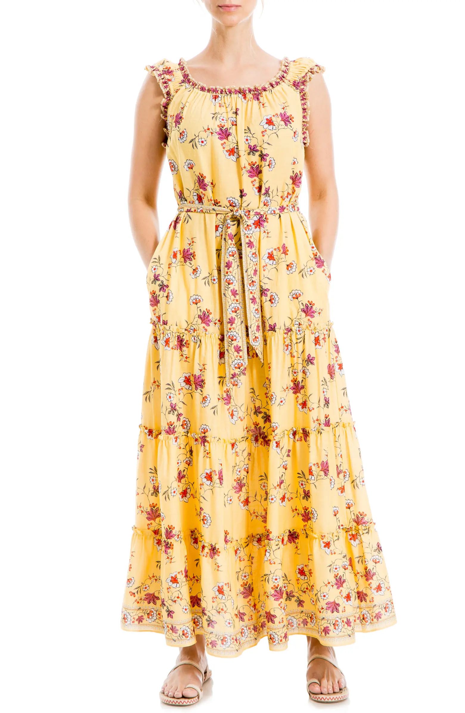 Floral Cap Sleeve Tiered Maxi Dress | Nordstrom Rack