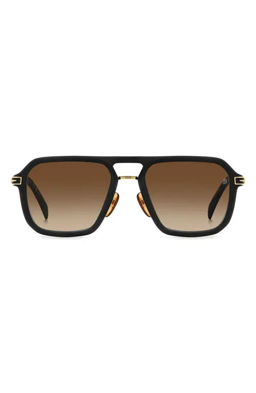 David Beckham Eyewear 56mm Navigator Sunglasses in Black Gold/Black Brown Green at Nordstrom | Nordstrom
