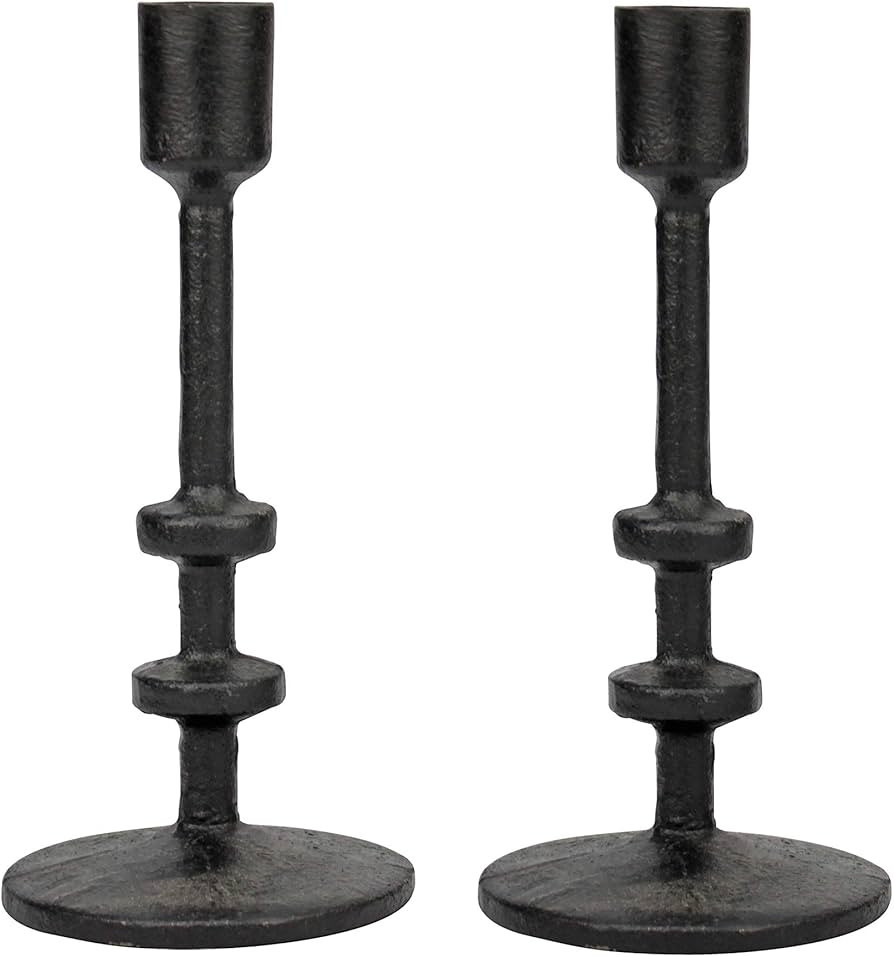 Stonebriar 7" Black Cast Iron Metal Taper Candle Holder Set | Amazon (US)