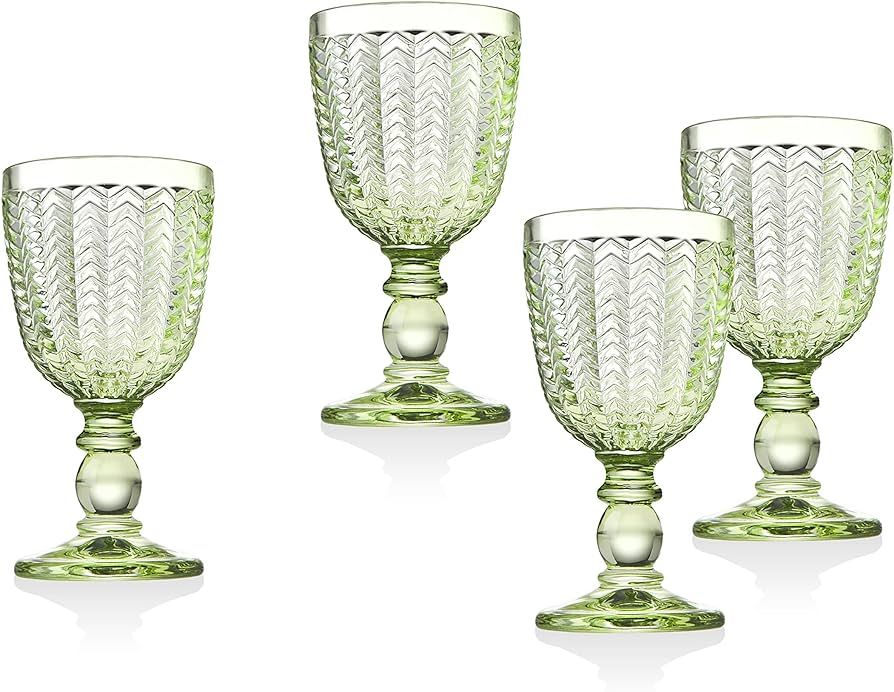 Twill White Wine Goblet Beverage Glass Cup by Godinger - Emerald Green - Set of 4 | Amazon (US)