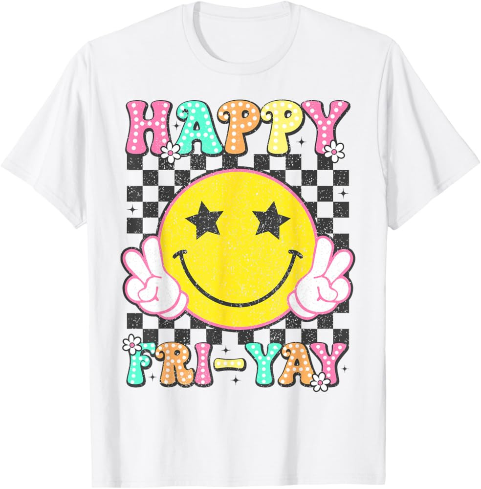 Happy Fri-Yay Groovy Teacher Friday Weekend Fri Yay T-Shirt | Amazon (US)