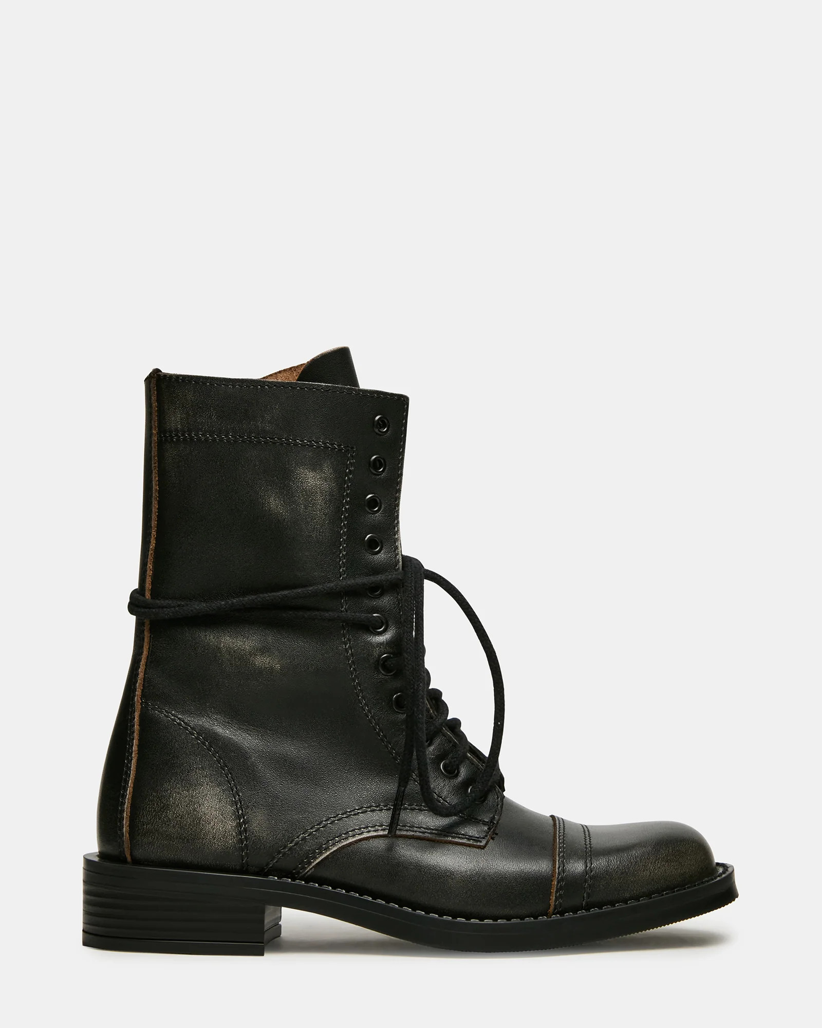 YUKON Black Distressed Lace-Up Moto Combat Women's Ankle Boot | Steve Madden (US)