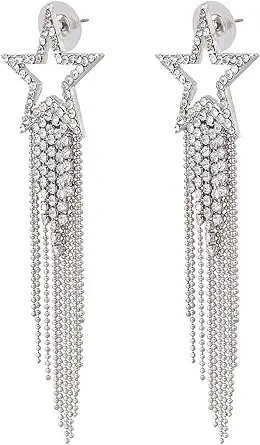 Women’s Tassel Earrings Star Ear Stud Pave Crystal Dangle Earrings Boho Waterfall Beaded Fringe... | Amazon (US)