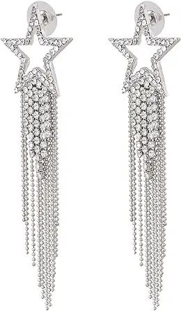 Women’s Tassel Earrings Star Ear Stud Pave Crystal Dangle Earrings Boho Waterfall Beaded Fringe... | Amazon (US)