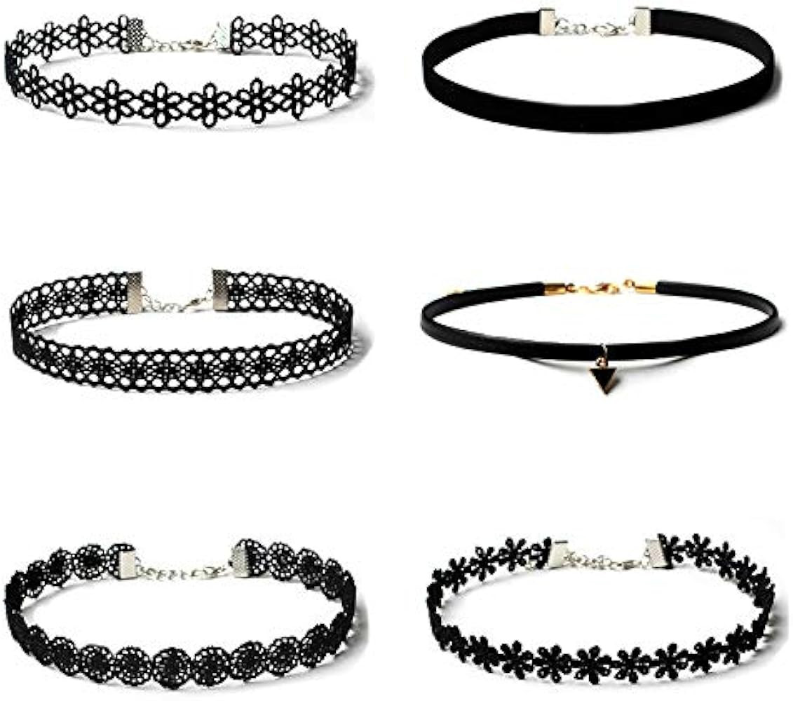 Maxforever 6 PCS Necklaces Black Velvet Choker Set Classic Gothic Tattoo Lace Chokers | Amazon (US)