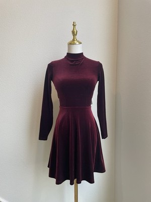 American Apparel Velvet Skater Dress Cabernet XS Mock Neck Open Back Long Sleeve | eBay US