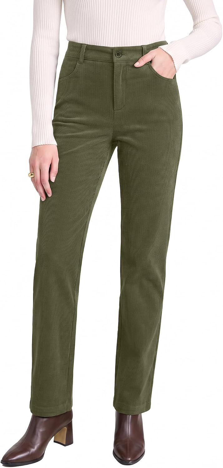 LookbookStore Corduroy Pants Women Straight Leg High Waist Casual Trousers | Amazon (US)