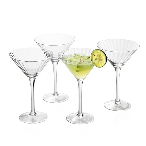 EVEREST GLOBAL Ribbed Optic Martini Glasses Set of 4, Hand Blown Cocktail Glasses with Stem, 7.5 oz Vintage Martini Glass for Bar, Martini, Cosmopolitan, Manhattan, Gimlet, Pisco Sour | Amazon (US)