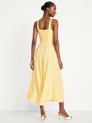 Fit & Flare Sleeveless Linen-Blend Midi Dress | Old Navy (US)