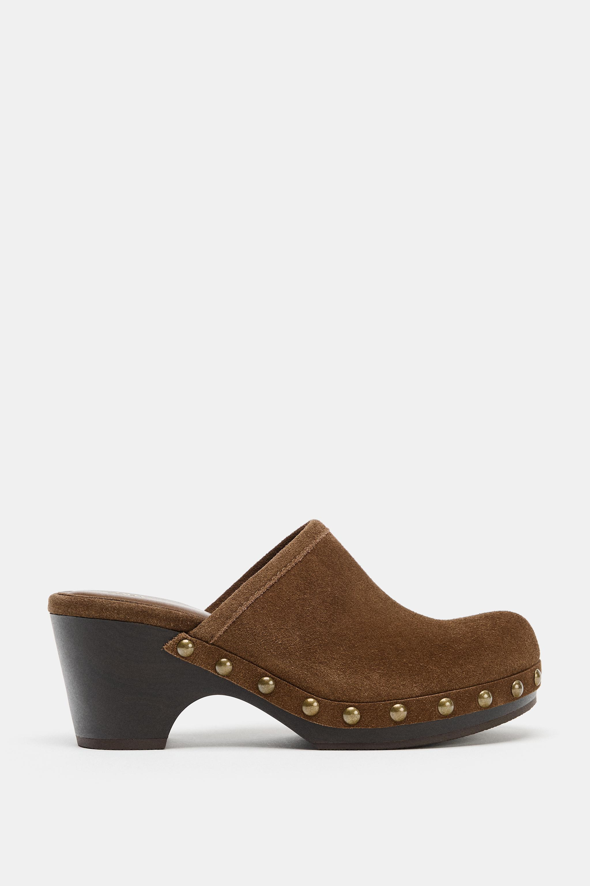 STUDDED SPLIT SUEDE CLOGS | Zara UK