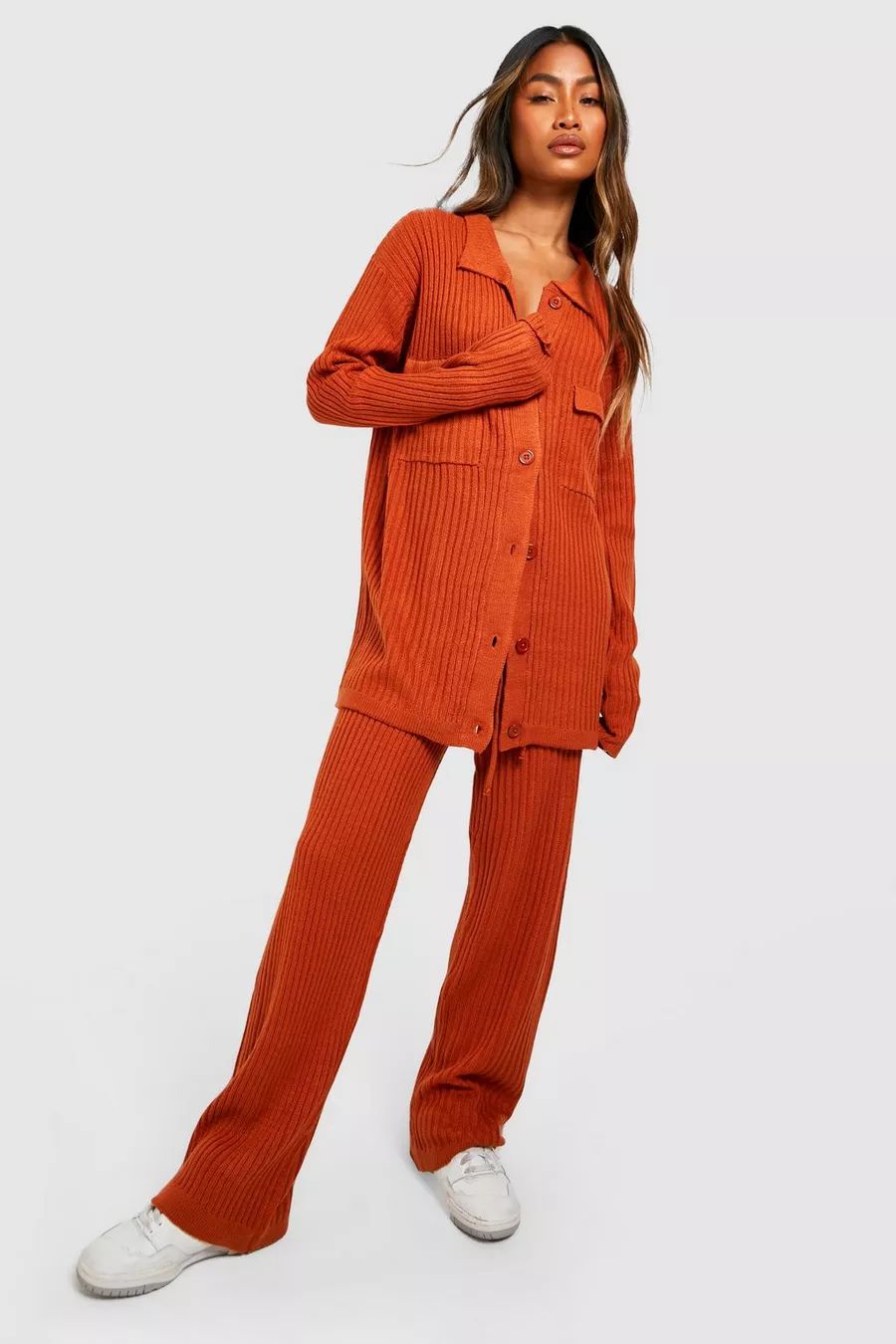 Knitted Shirt & Wide Leg Pants Two-Piece | Boohoo.com (US & CA)