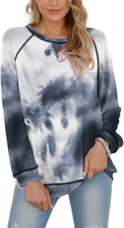 Glanzition Womens Plus Size Tie Dye Hoodie Fall Lightweight Tops Round Collar Sweatshirts | Amazon (US)