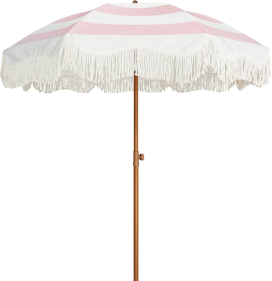 AMMSUN Boho Fringe Umbrella Outdoor Patio, 6.5ft UPF50+ Picnic Umbrella with Tassels with Steel P... | Amazon (US)