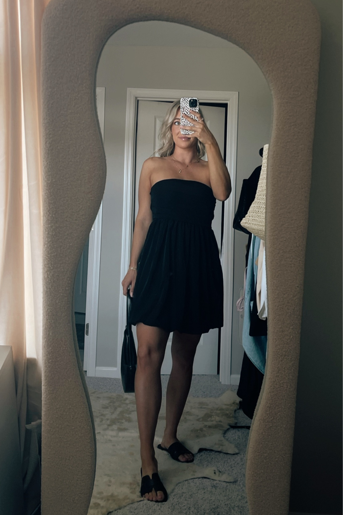 Casual but cute dress for bridal shower, graduation party, everyday wear or any event. Such a stunning dress. Wearing size M. I probably could have sized down one as the top of the dress kept wanting to come down throughout the day but I would say the length would maybe be too short for me if I did that (I am 5’7”). Bottom of the dress has a weighted material so it wants to stay down in the wind.  #LTKFashion #BlackDress #BlackDressOutfit

#LTKFindsUnder50
