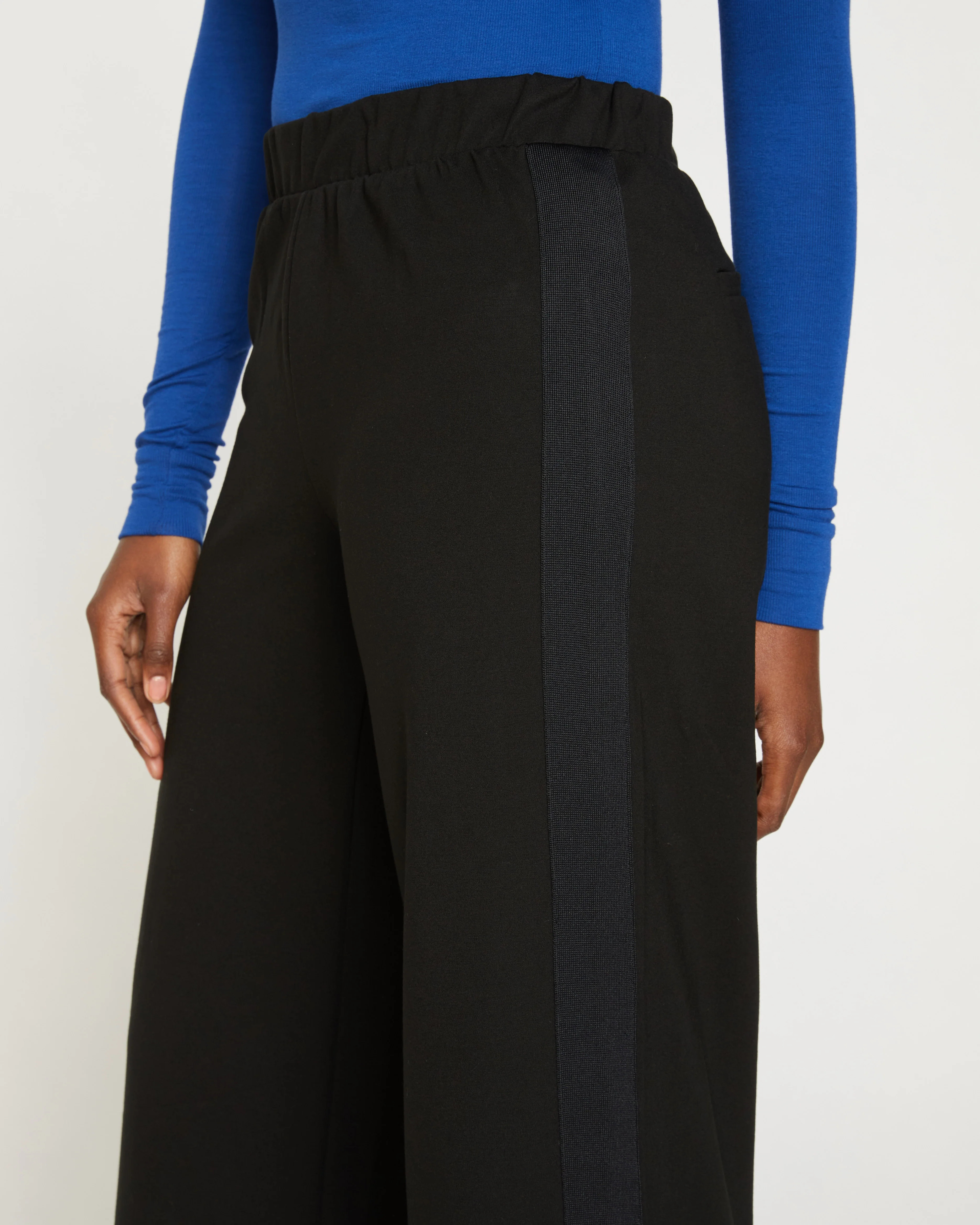 Stephanie Wide Leg Stripe Ponte Pants 27 Inch - Black with Black Strip | Universal Standard