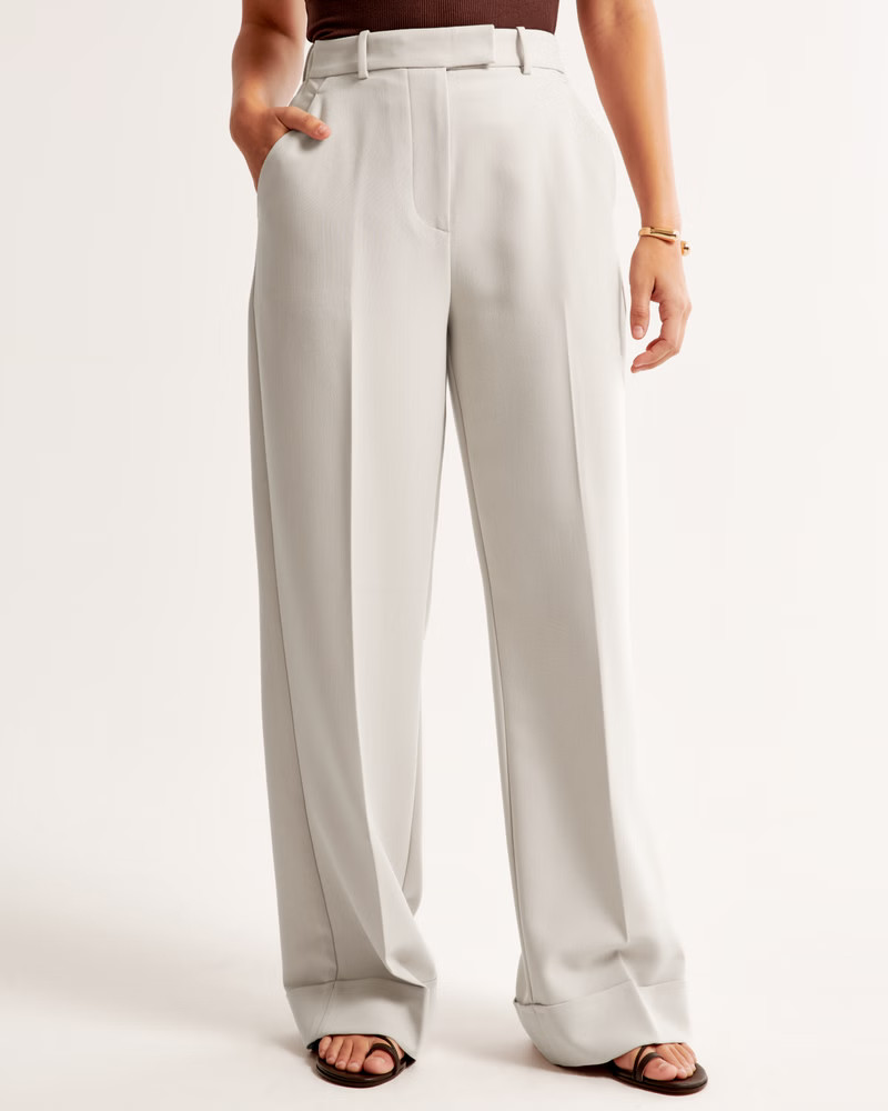 Women's Curve Love Cuffed Hem Tailored Wide Leg Pant | Women's Clearance | Abercrombie.com | Abercrombie & Fitch (US)