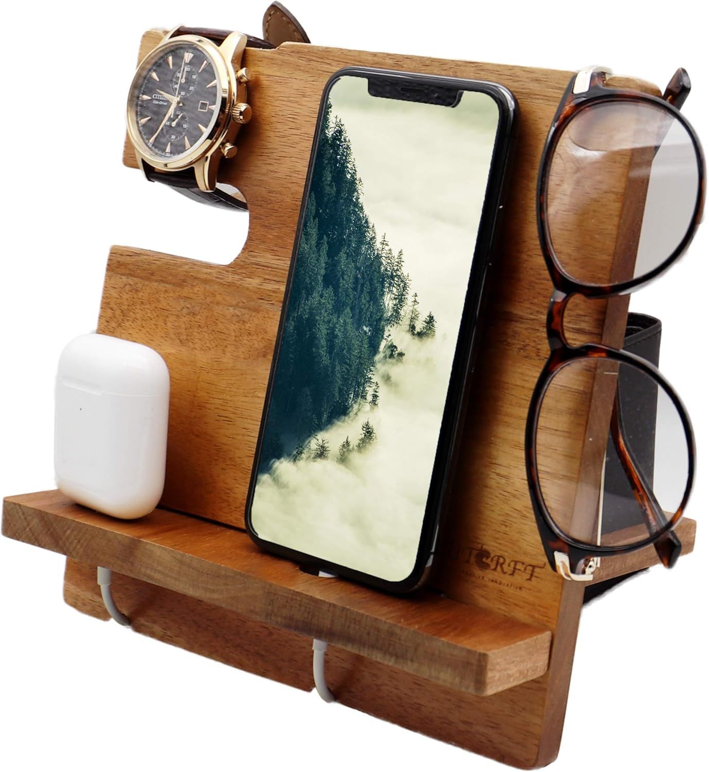 WUTCRFT - Wooden Phone Docking Station/Bedside Nightstand Organizer for Phone, Wallet, Watch, Gla... | Amazon (CA)