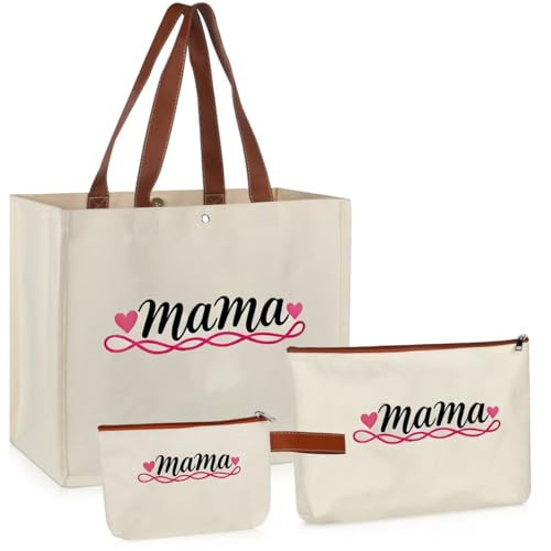 Lukeline Personalized Gifts for Mama,3 Pack Mama Bag Mother Gifts,Mom Tote Bag with Makeup Bag for Women, Mothers Day, Birthday Gift,Shopping, Beach, Travel | Amazon (US)