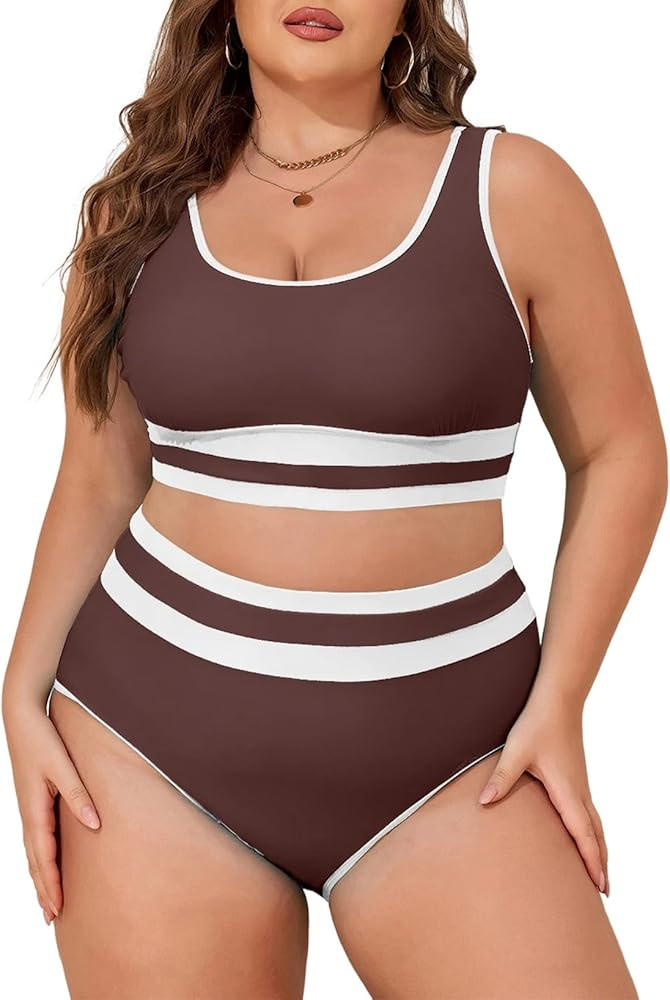 Eytino Womens Plus Size Bikini Sets High Waisted Scoop Neck Bahting Suits Two Piece Color Block S... | Amazon (US)