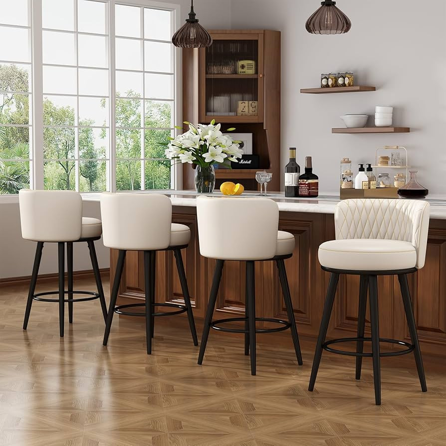 Bar Stools Set of 4, 27 Inch Barstools with Sturdy Legs, Leather Farmhouse Counter Height Bar Sto... | Amazon (US)