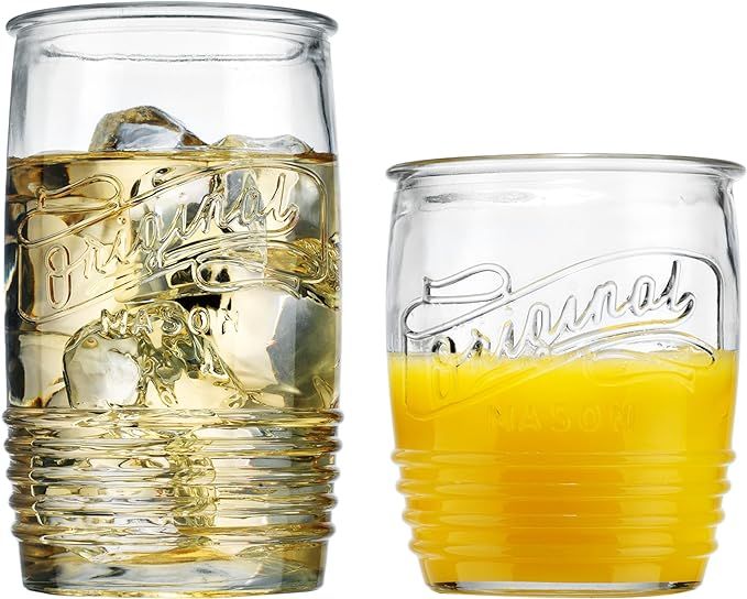 Glaver's Modern Original Mason Set of 8 Drinking Glasses 4-20 Oz Highball Glasses, and 4-13 Oz Wh... | Amazon (US)
