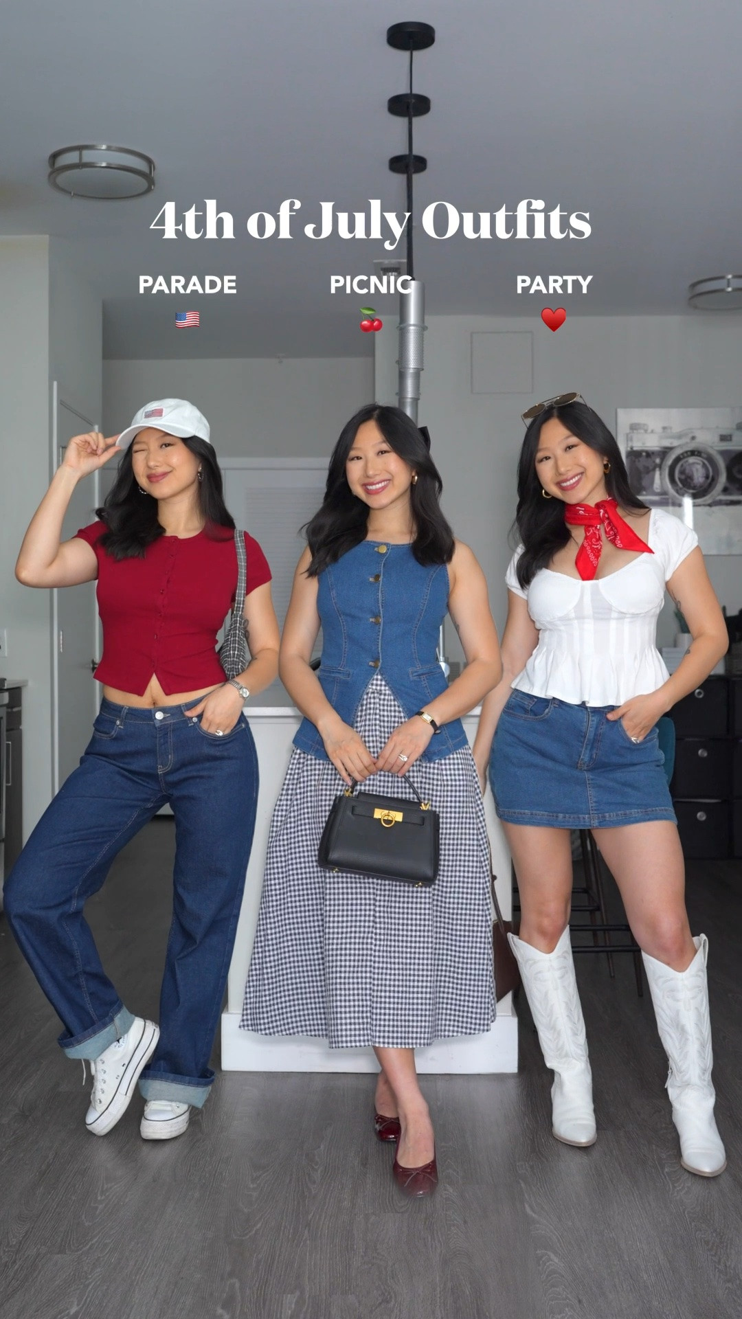Red cardigan: size XS
Low Rise Jeans: size XS (a bit big)
Converse High Top Sneakers: 1/2-1 size down
Gingham Midi Dress: size 2
Red Patent Flats: 1/2 size up
Dnim skort: size XS
Linking similar products

Outfit idea, style tips, how to style, summer fashion, 4th of July

#LTKootd #LTKSeasonal #LTKgrwm
