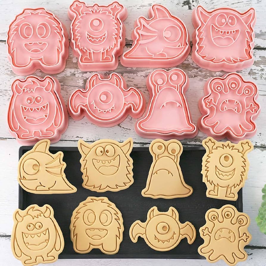 8 Piece Mini Halloween Cookie Cutters, 3d Funny Monster Cookie Stamps | Amazon (US)