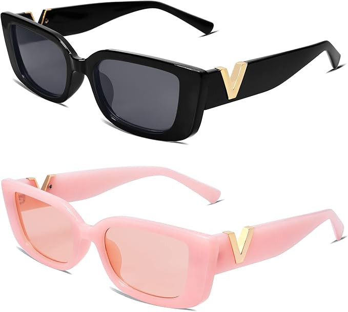 Allarallvr 2 Pack Rectangle Sunglasses for Women 90s Retro Trendy Y2K Aesthetic Vintage Square Su... | Amazon (US)