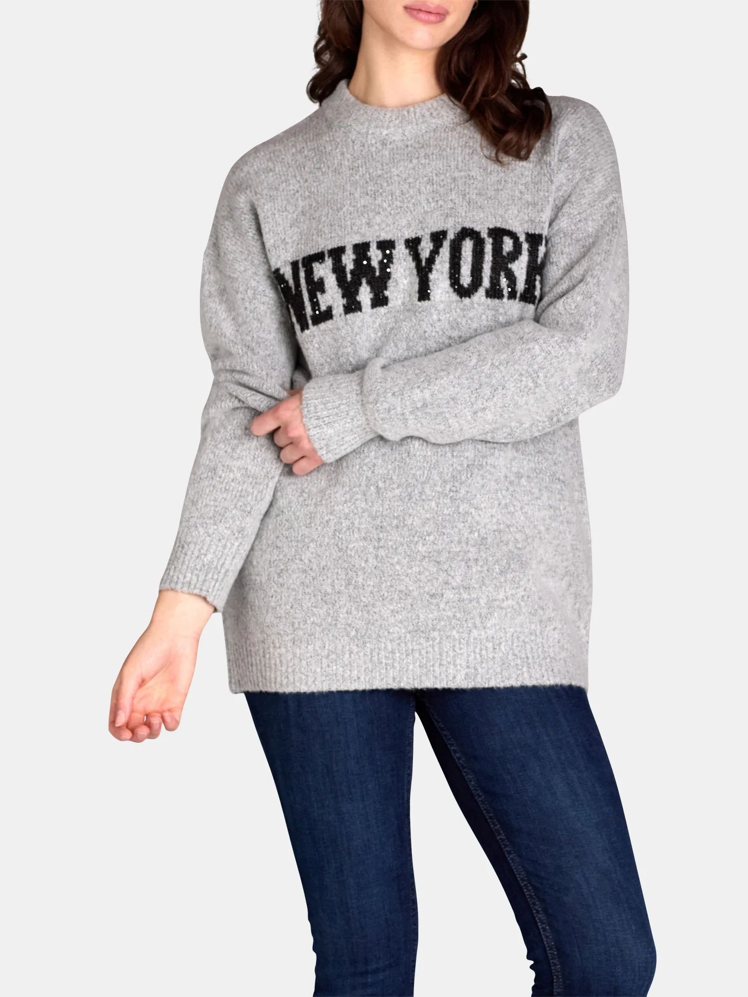 Madden NYC Oversized Graphic Sweater, Women's and Women's Plus, Sizes XXS-4X | Walmart (US)