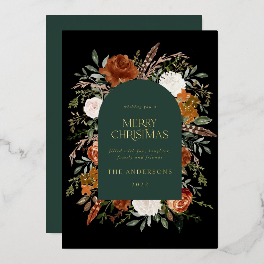 Green black floral arch modern Christmas | Zazzle