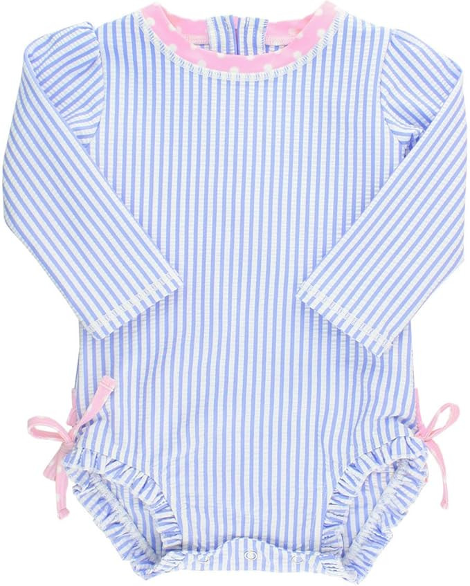 RuffleButts Baby/Toddler Girls Seersucker Long Sleeve One Piece Rash Guard Swimsuit with UPF 50+ ... | Amazon (US)