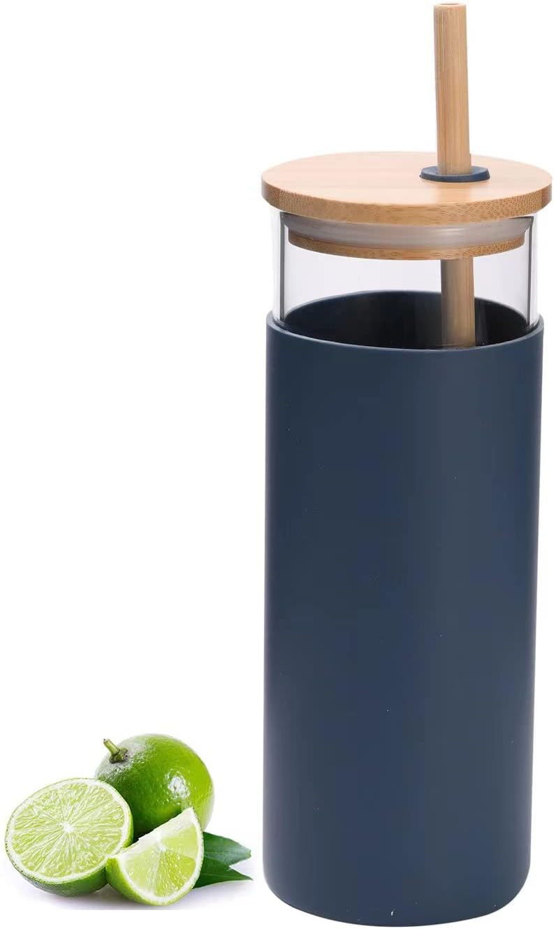 Minichef 18oz Glass Tumbler With Bamboo Lid And Straw Juice Tumbler Silicone Sleeve Glass Water Bott | Amazon (US)