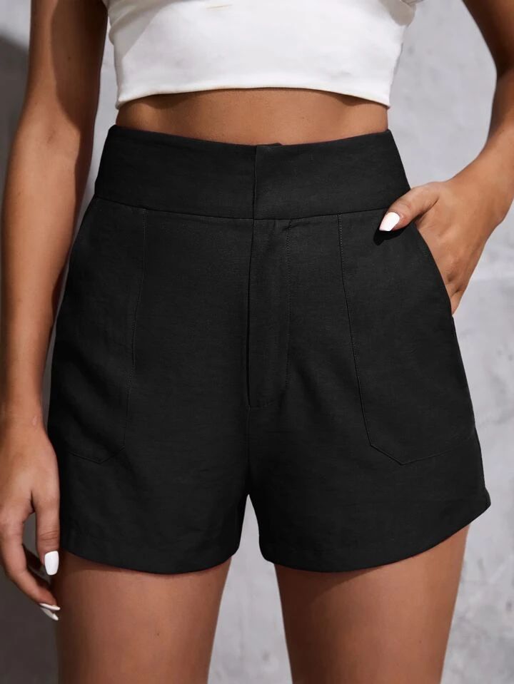 SHEIN Essnce High Waist Slant Pocket Shorts | SHEIN