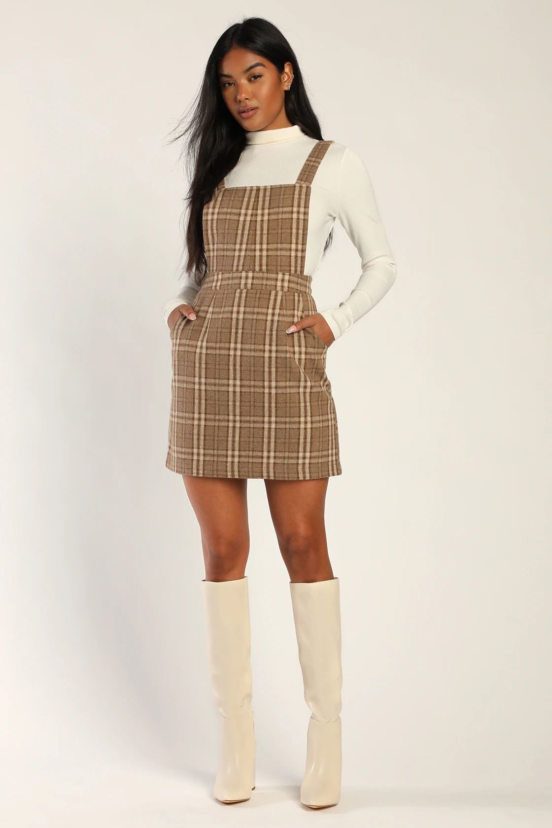 Plaid to Be Yours Brown Plaid Pinafore Mini Dress | Lulus (US)