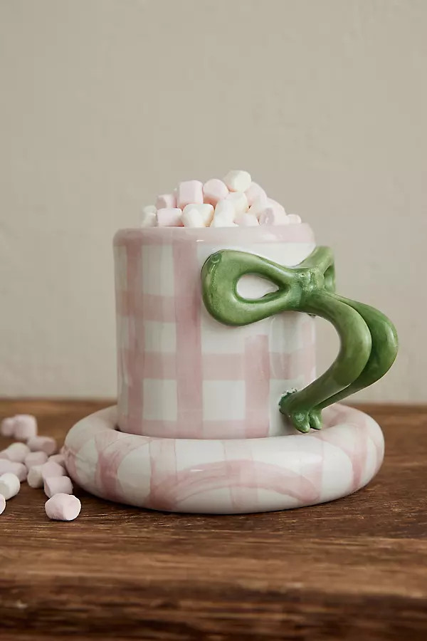 Damson Madder Hand-Painted Gingham Saucer | Anthropologie (UK)