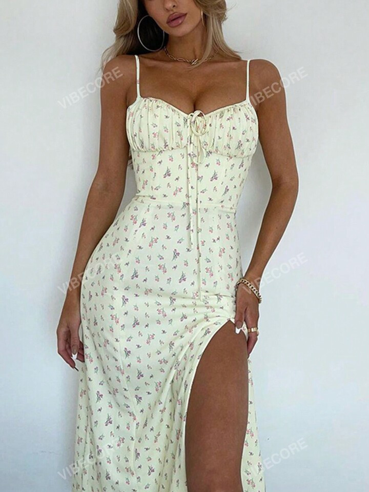 Vrouwen Mode Elegante Bloemen Bedrukte Bodycon Franse Jurk Lente Zomer Feest Avondje Uit Vakantie Kleding | SHEIN