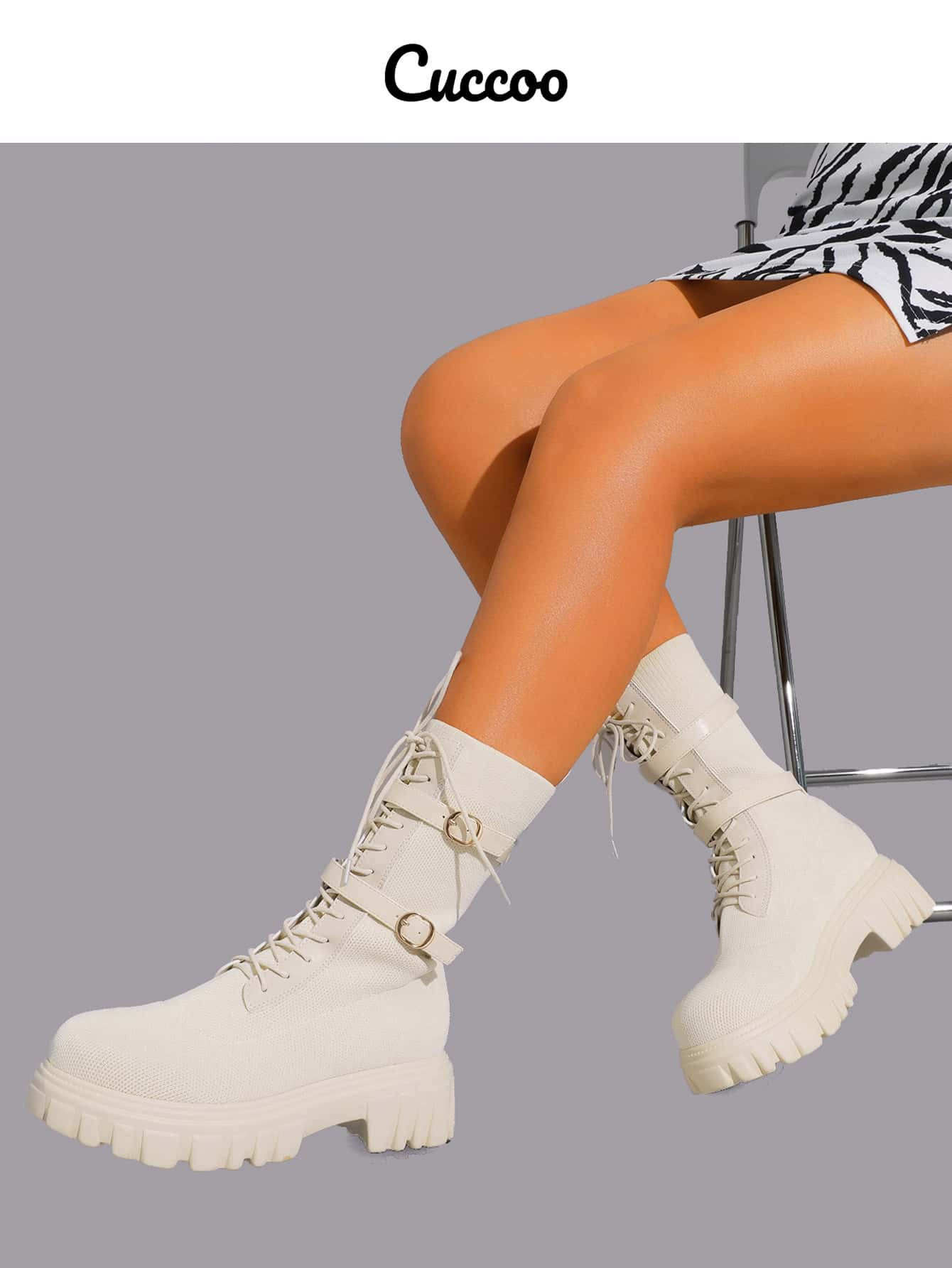 Cuccoo Buckle Decor Knit Combat Boots | SHEIN