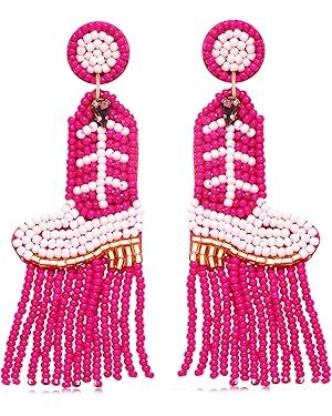 Vogueknock Cowboy Boot Earrings Beaded Statement Cowgirl Boot Fringe Drop Dangle Earrings for Wom... | Amazon (US)