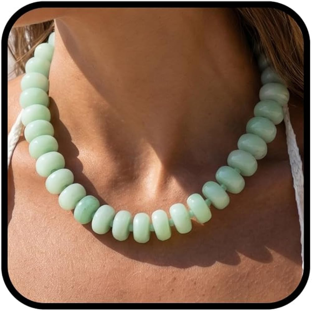 Chunky Acrylic Beaded Necklace for Women, Boho Oversized Disc Fake Turquoise Resin Bead Chain Sta... | Amazon (US)